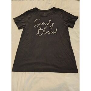 Rose & Rae Womens M Simply Blessed Black Graphic T Shirt Faith Tee